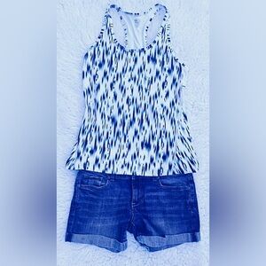 Summer Outfit
Aeropostale White and Blue Patterned Tank Top with Jean Shorts